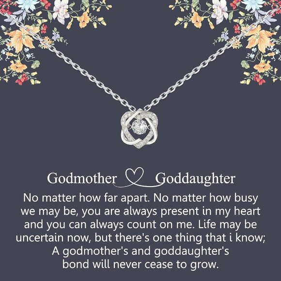 Sterling Silver Interlocking Hearts Necklace Gift for Godmother Godeaughter - Picture 1 of 7